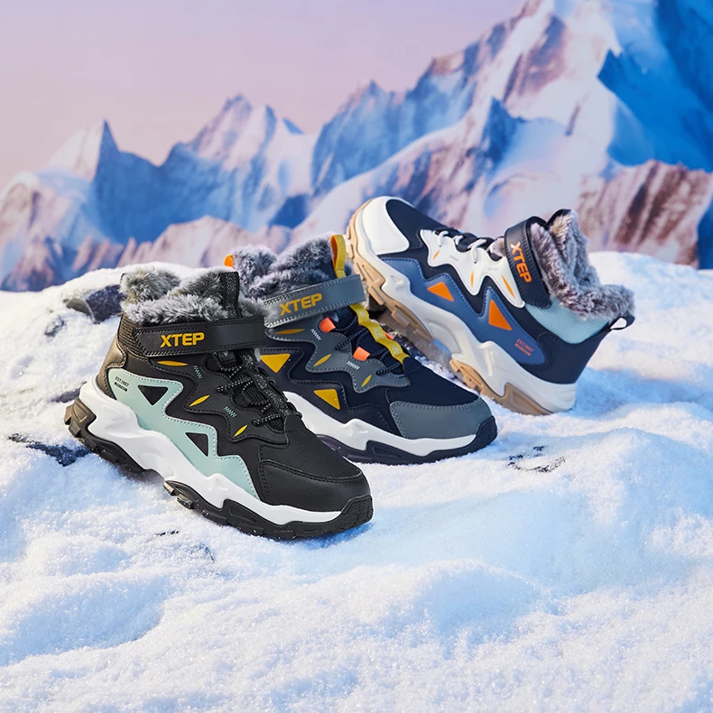 【加绒大棉鞋】特步儿童冬季爆款保暖中大童防滑登山鞋户外鞋9720