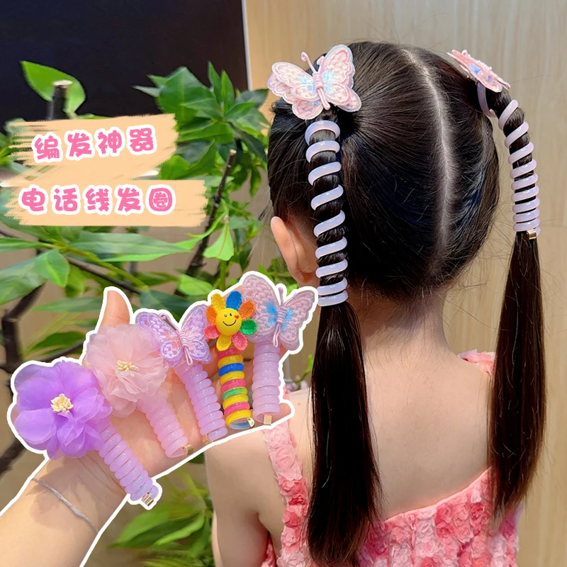 韩版电话线发圈发绳儿童编发束发高弹头绳高颜值皮筋发绳耐用发饰