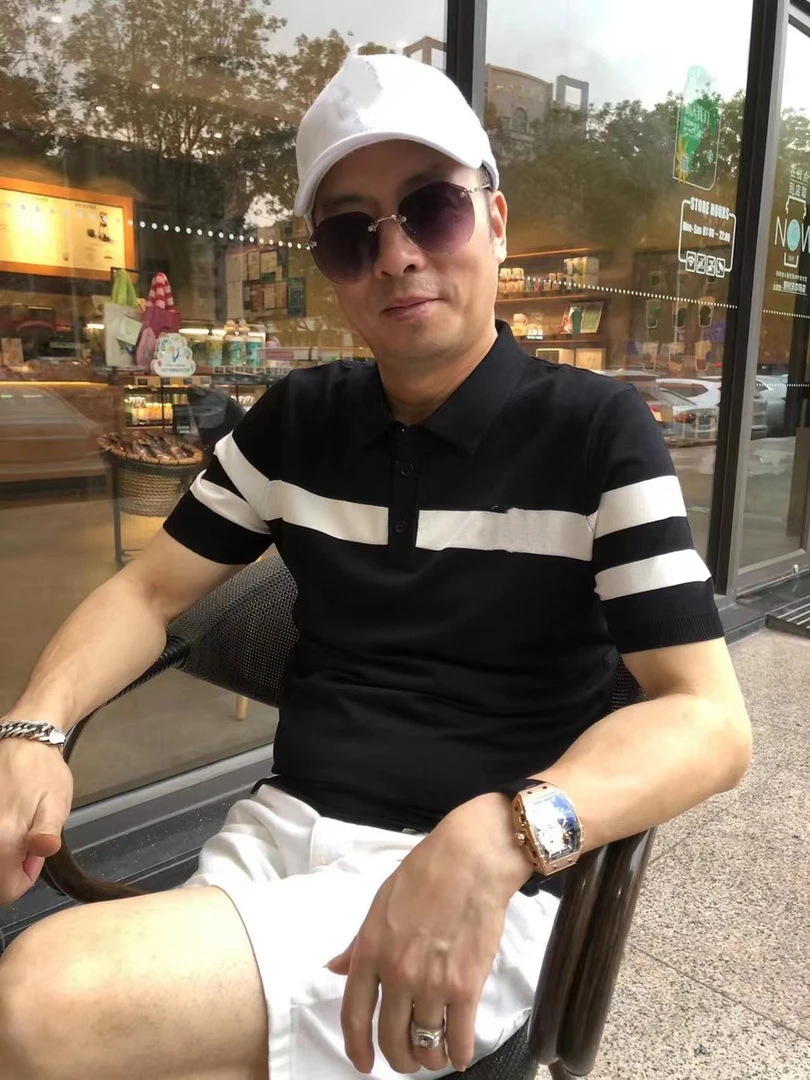 （夏季特价捡漏）高端轻奢时尚天丝经典条纹翻领短袖T恤（6250）