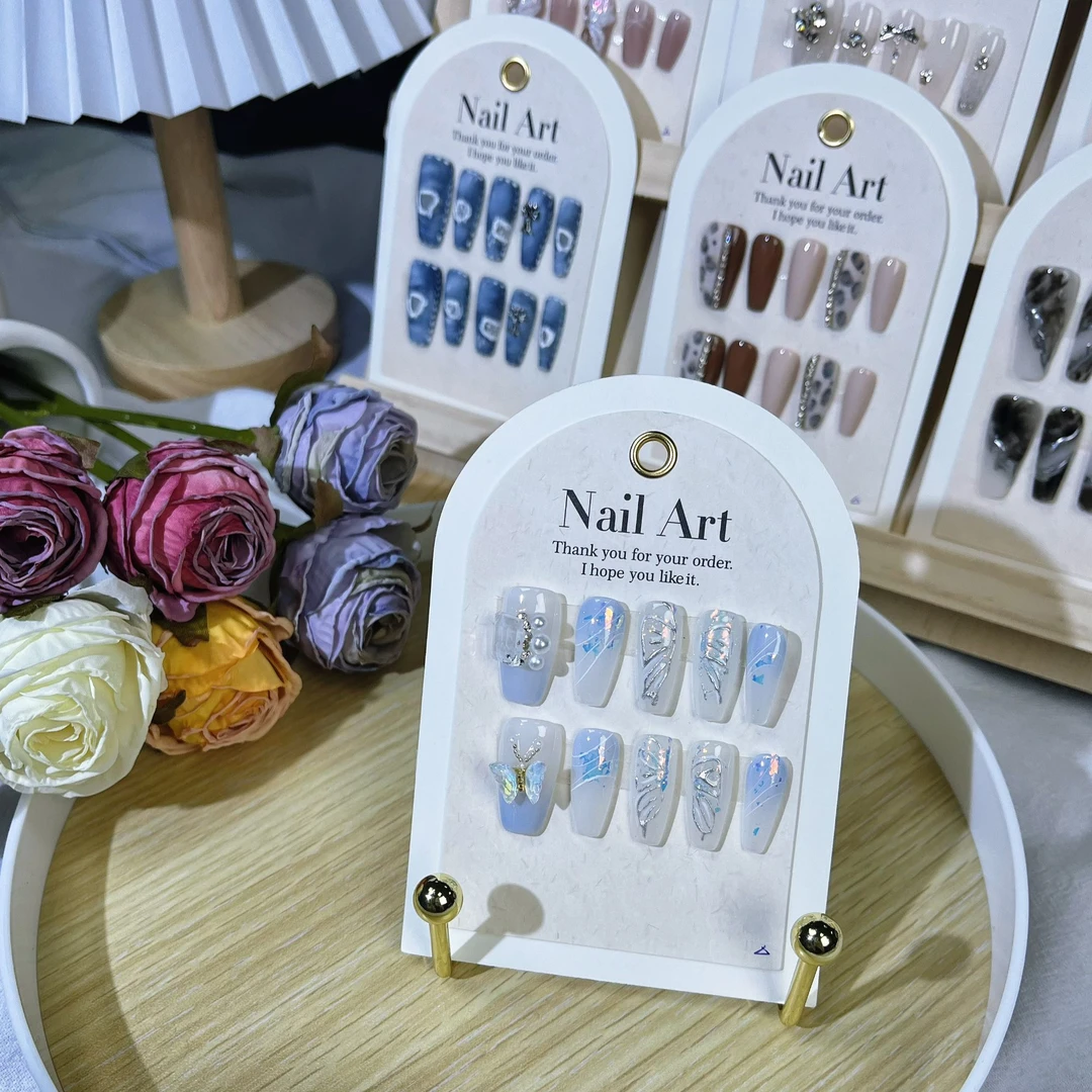 小清新蝴蝶款纯手工梯形穿戴甲显白美甲贴片 A17