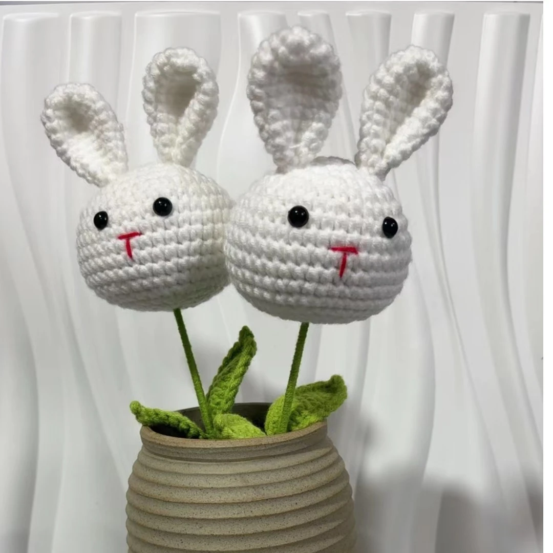 纯手工毛线编织钩针小白兔动物头花束儿童节教师节新年礼物批发货