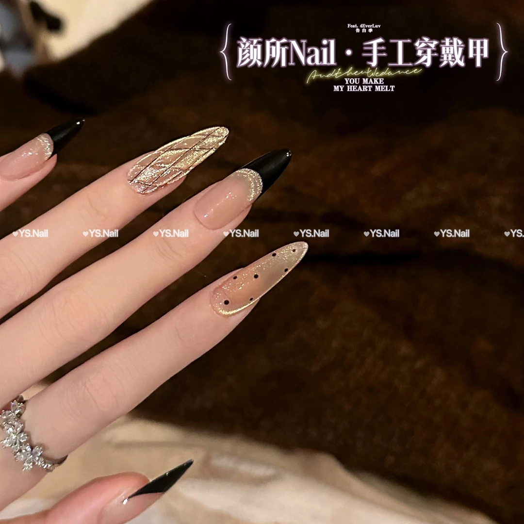 颜所Nail【黑晶星芒】穿戴甲纯手工美甲晶石猫眼美甲10片