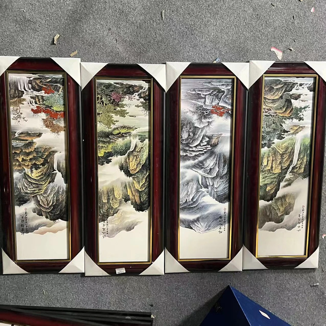 景德镇高温精美手工陶瓷 山水四条屏