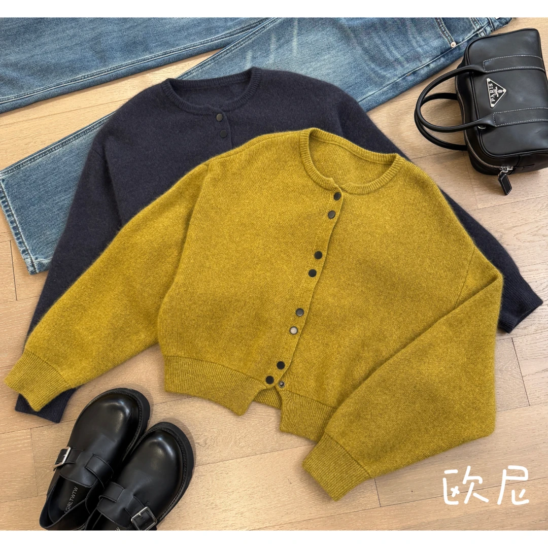 欧尼私服 小众设计极简风纯色百搭针织开衫毛衣外套 B4708