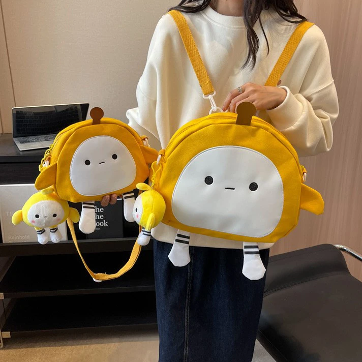 新款卡通玩偶蛋仔派对帆布包大容量双肩包可爱少女斜挎包儿童书包