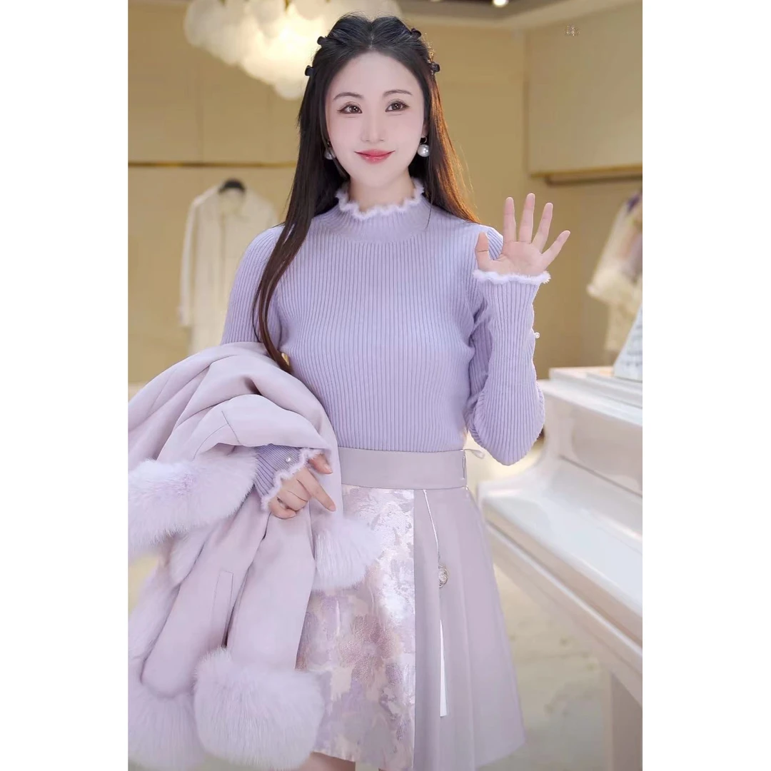 【北栀】领口毛毛打底针织衫 810831