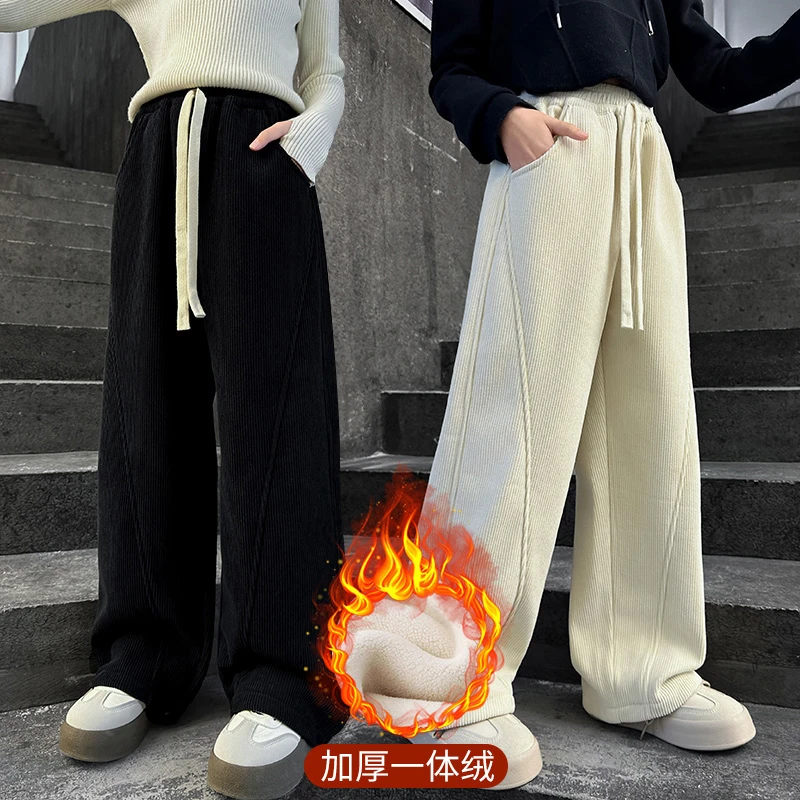 女童冬装裤子205新款时尚中大儿童6-12岁15加绒秋冬直筒阔腿卫裤