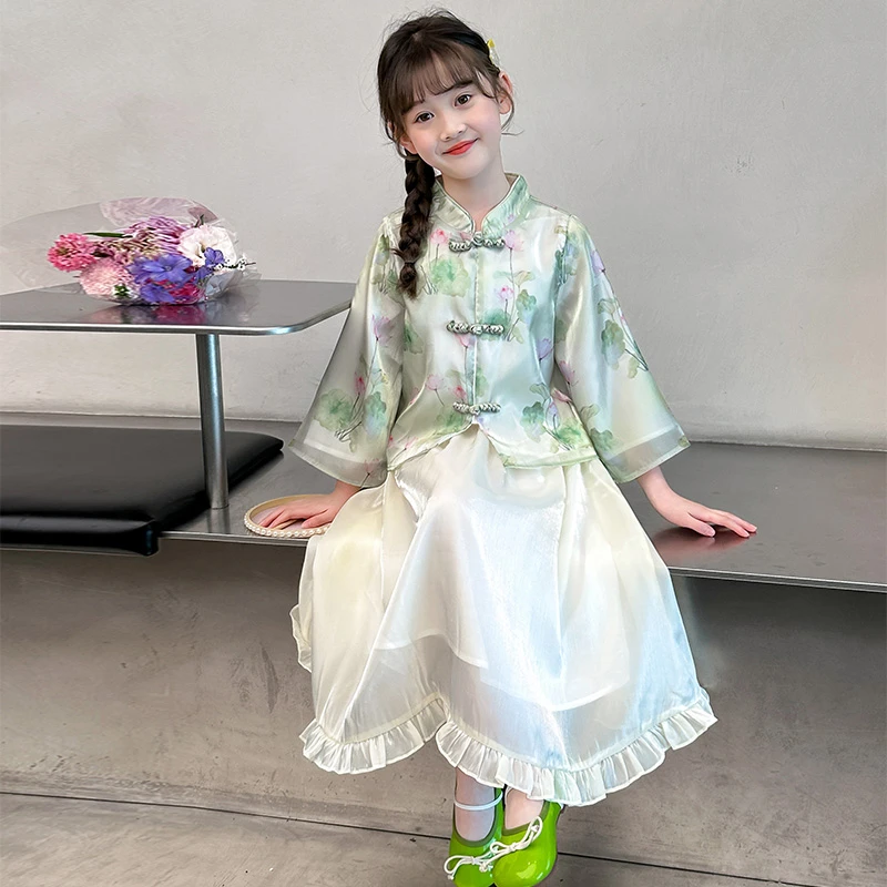 古风汉服女童春秋旗袍裙2024新款洋气中大儿童6-12岁15中式套装裙