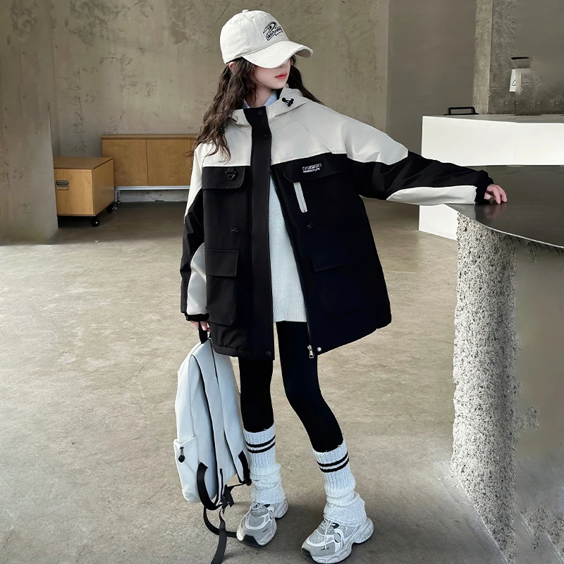 女童外套秋冬装2024新款洋气中大儿童时尚6-12岁15冬季加绒派克服