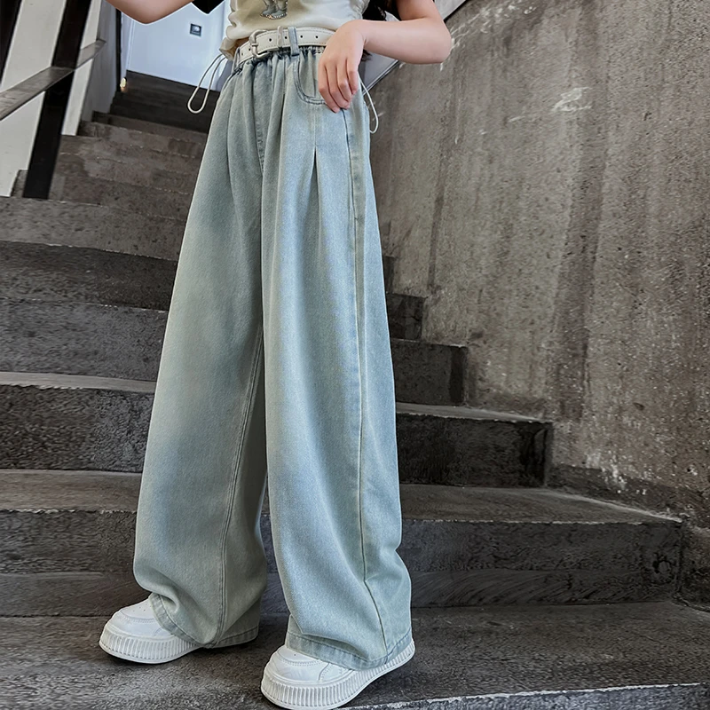 女童复古宽松牛仔裤夏季2025新款洋气中大儿童6-12岁15薄款阔腿裤