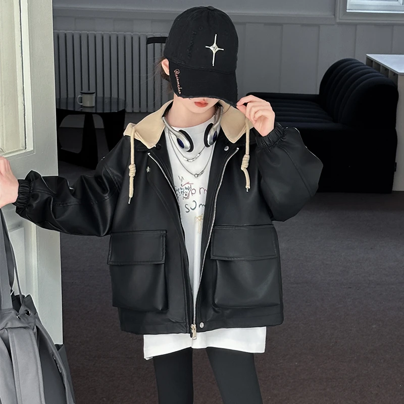 女童皮衣外套春秋2024新款洋气中大儿童6-12岁15岁秋季韩版夹克潮