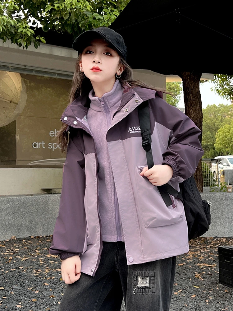 女童秋装外套2025新款中大儿童6-12岁15岁春秋三合一可拆卸冲锋衣