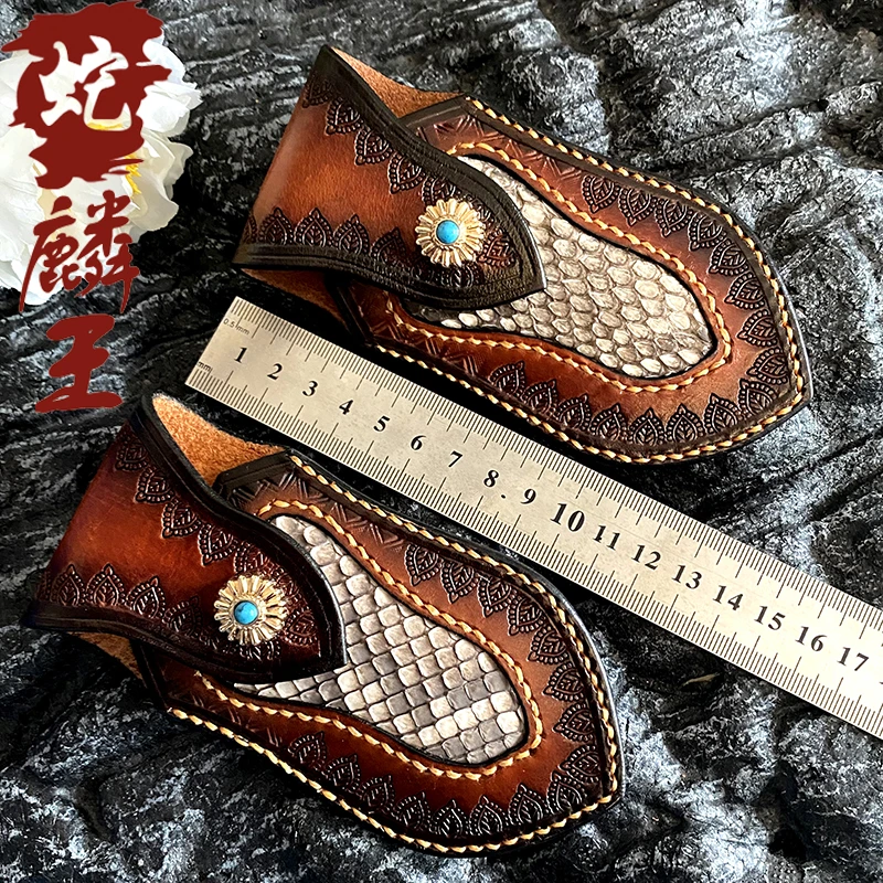 新款通用型折叠刀套真皮套牛皮折刀鞘刀库便捷收纳套手工雕花复古