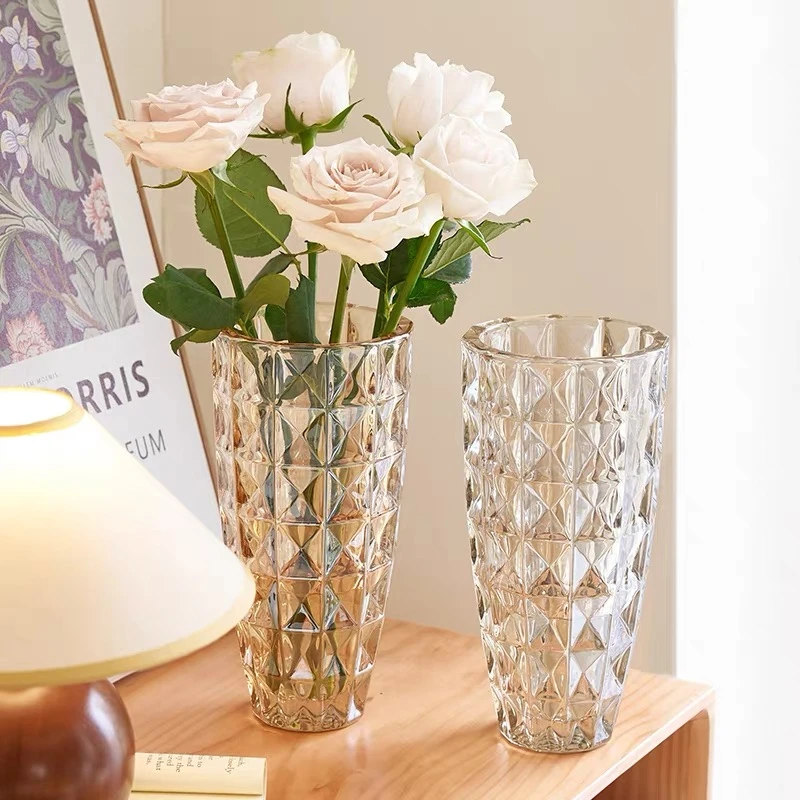 创意钻石水晶玻璃花瓶多色大口径插花水培鲜花客厅桌面摆件