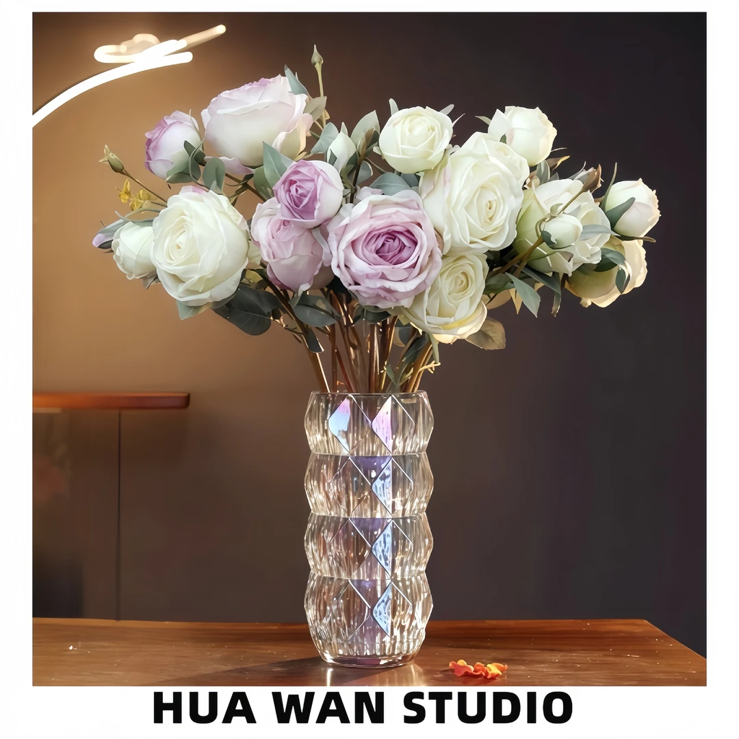 炫彩圆卢梭 | 加厚水晶玻璃花瓶水养鲜切花玫瑰百合餐桌摆件