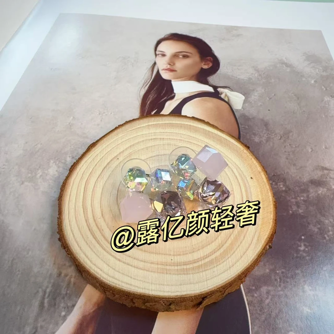 非金属莫桑石耳饰 韩系东大名幻彩方糖耳环EH403