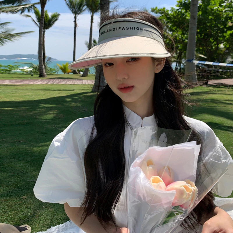 帽子女夏季大檐遮脸太阳帽空顶骑车遮阳帽户外运动空顶帽时尚简约