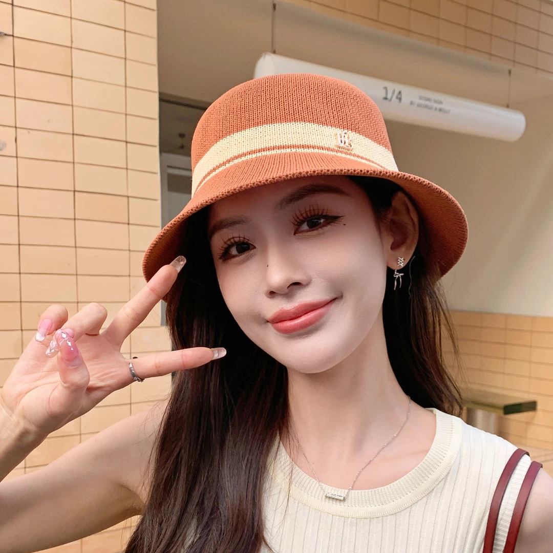 日系新款遮脸针织水桶时尚女盆帽韩版春夏季显脸小百搭平顶渔夫帽