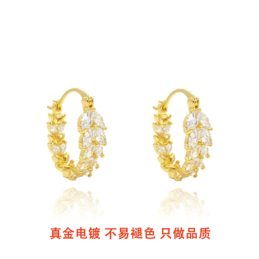 铜合金耳饰 富贵轻奢麦穗高级感设计师气质时尚镶钻耳扣精致耳环