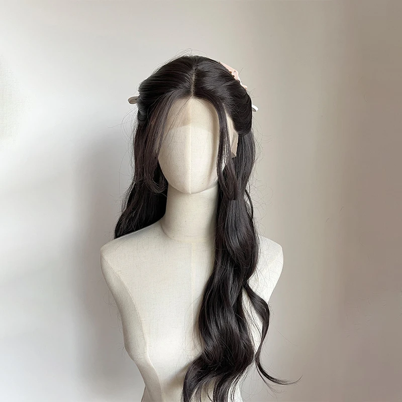 前蕾丝假发女黑茶色大波浪高温丝卷发慵懒随意分缝整顶头套60cm
