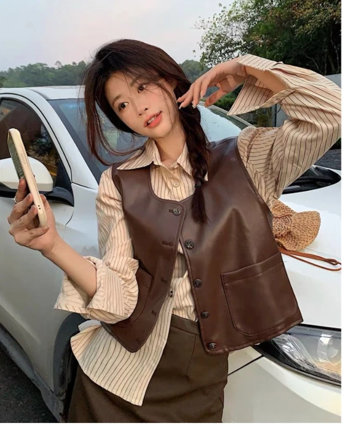 韩版复古无袖马甲外套百搭显高显瘦坎肩马夹女#6623