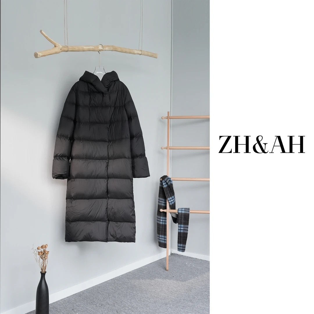 ZH&AH【暖冬】冬季新款时尚气质百搭设计感90白鸭绒中长款羽绒服