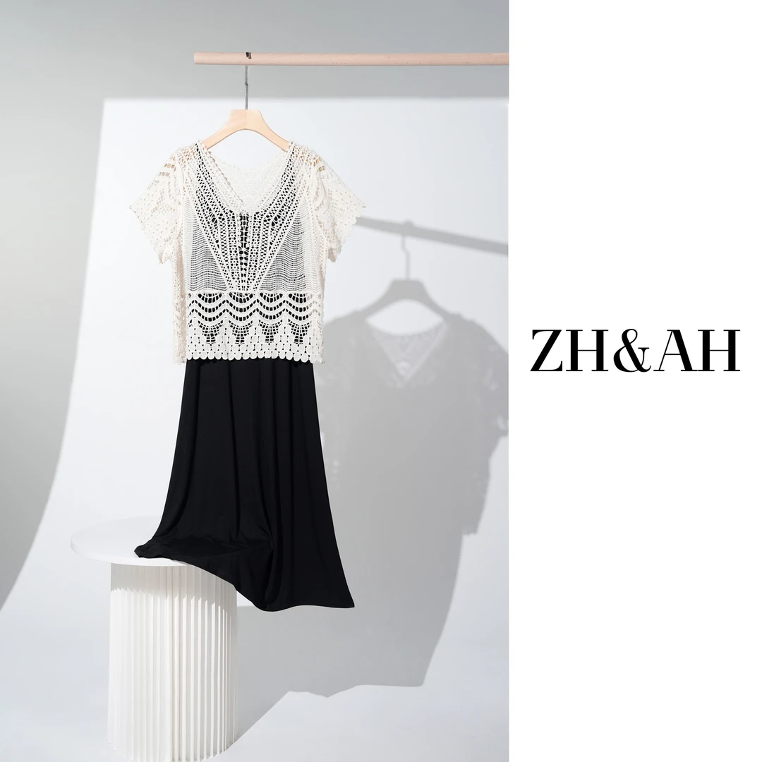 ZH&AH【时光沙漏】夏季新款清凉时尚气质百搭镂空蕾丝孕期套装裙