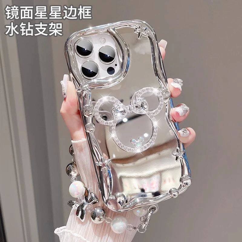 银色水钻镜面支架苹果13promax手机壳13pro带挂绳13防摔简约软壳P