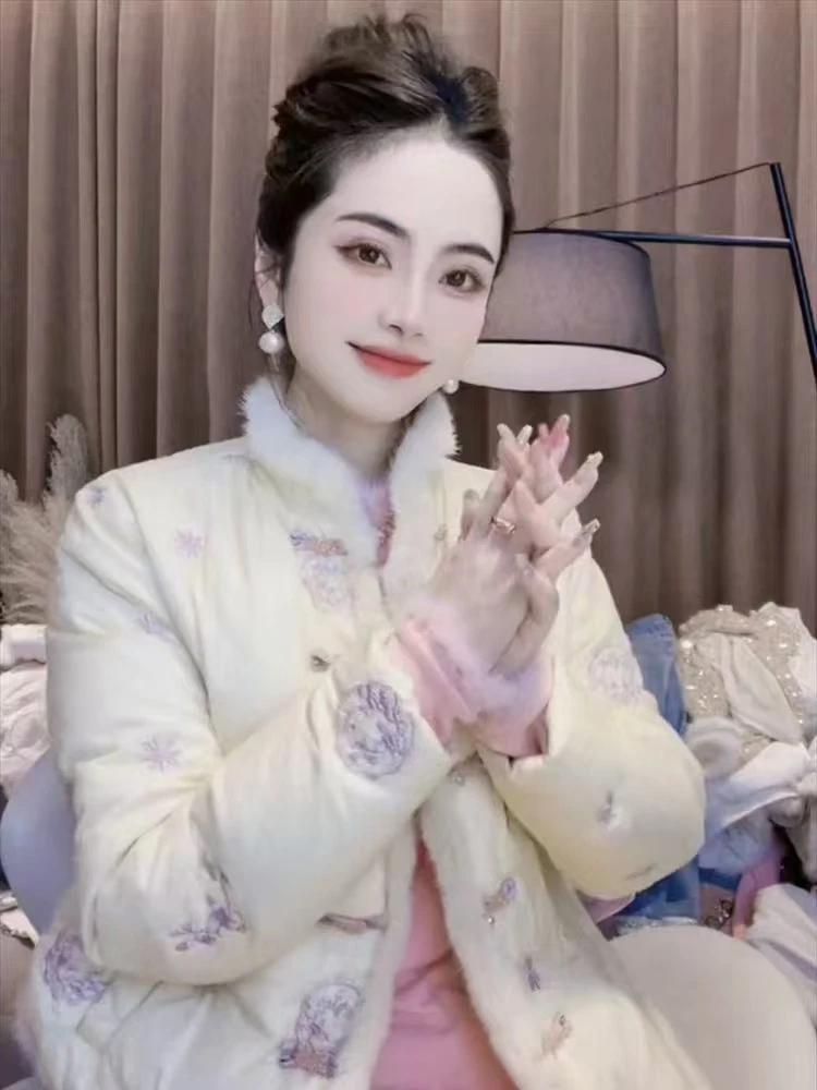 野小姐*中国风网红时尚加厚重工冬季百搭复古印花绣花