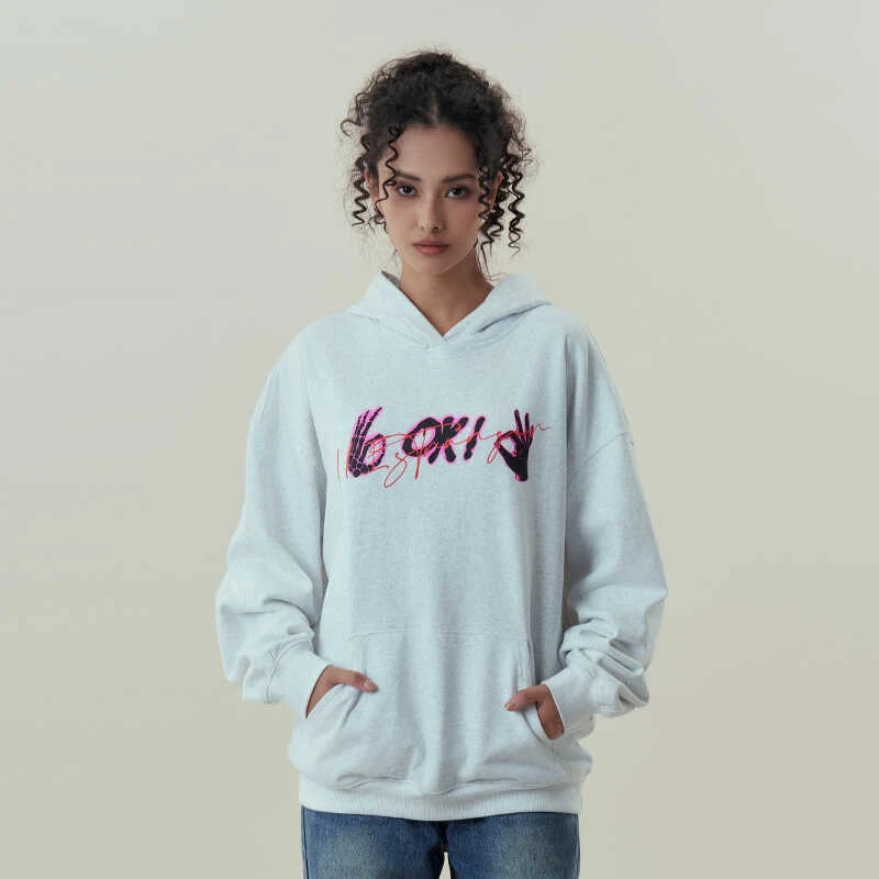 11E OK印花卫衣美式复古连帽卫衣男潮牌字母印花宽松情侣装上衣