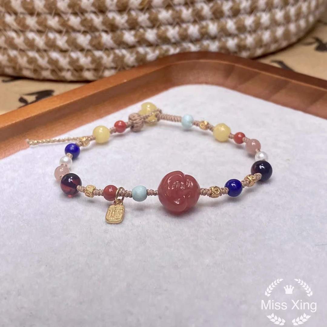 佛头蜜蜡花扣头可调节多宝手绳（多样性发货）