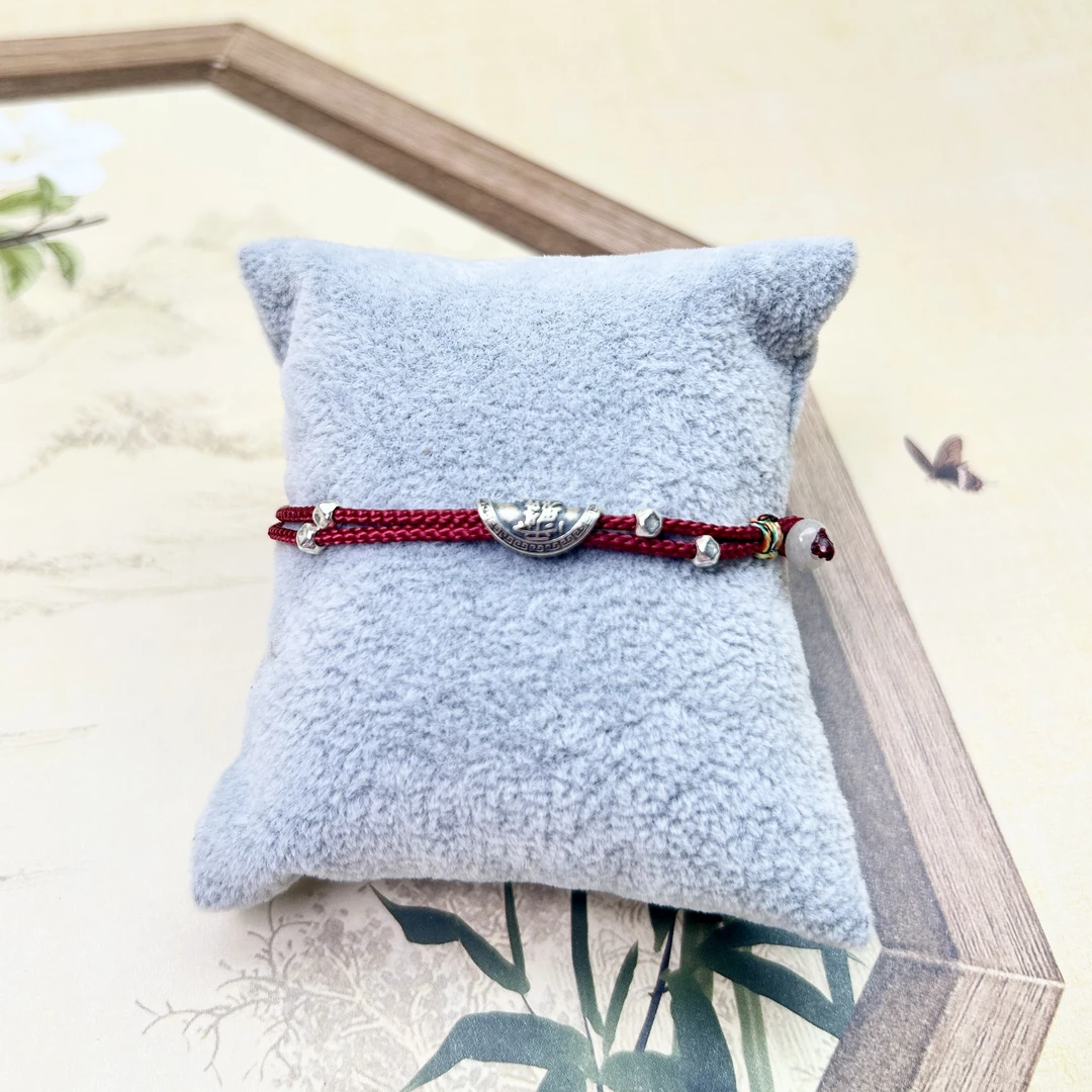 925银手链 纯银手工饺子红绳情侣碎银手链小众手绳编织闺蜜民族风