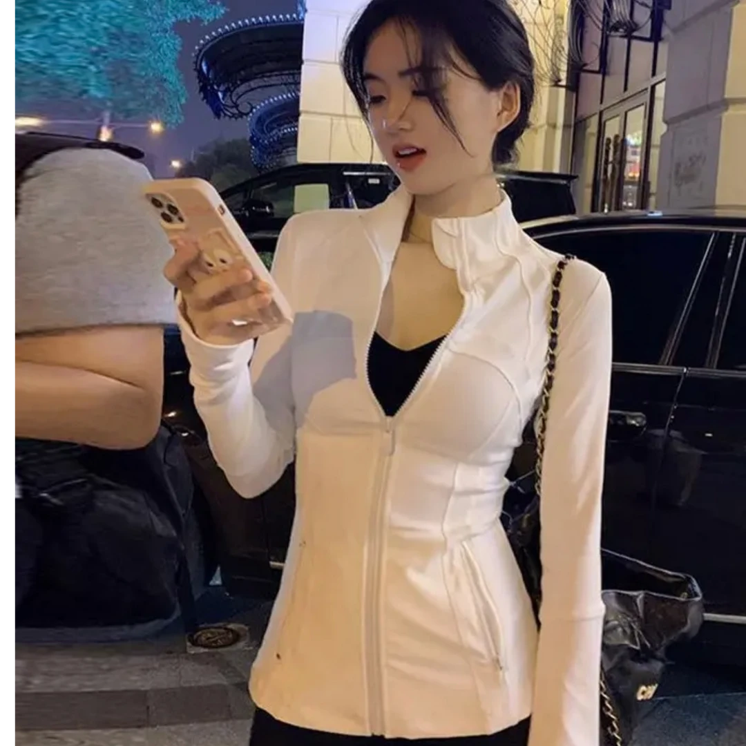 Lu家长袖休闲修身立领运动上衣瑜伽服外套显瘦辣妹气质