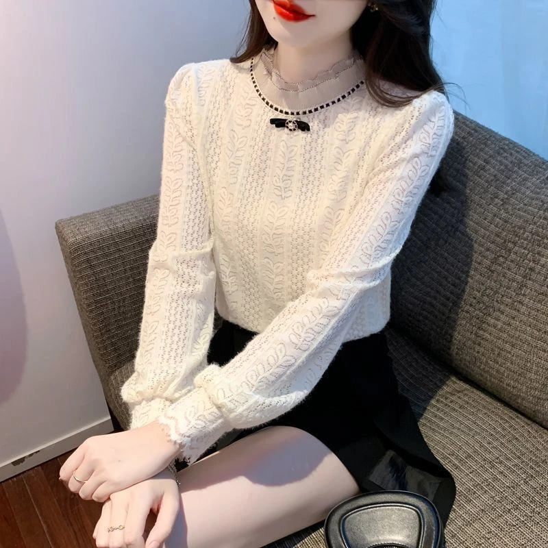 时尚内搭T恤时尚打底衫2023秋冬新款减龄小衫重工别致木耳领上衣