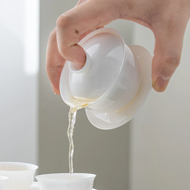 【壶涂涂】潮州高骨瓷超薄胎茶备茶海高档盖碗工夫茶三杯防烫大号盖