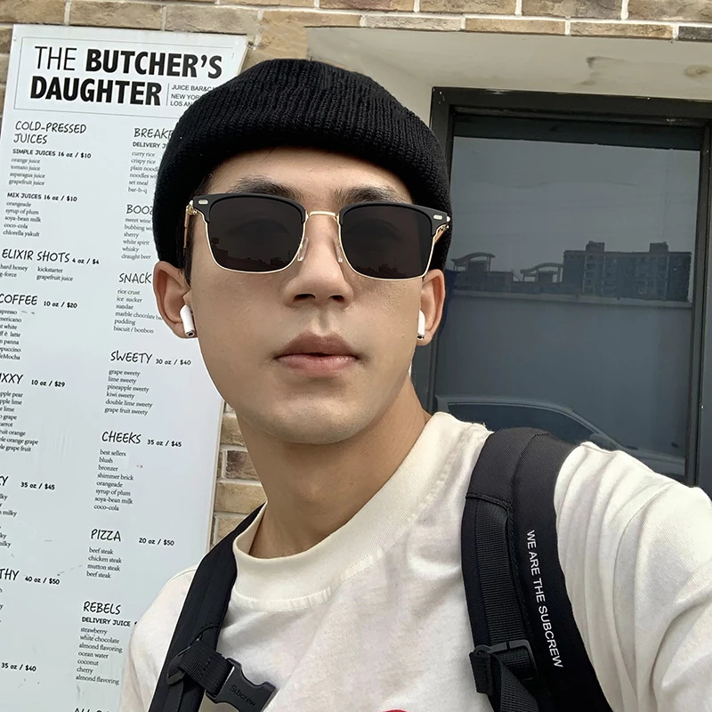 日系复古墨镜经典米钉半框男款开车偏光防紫外线近视太阳眼镜女潮