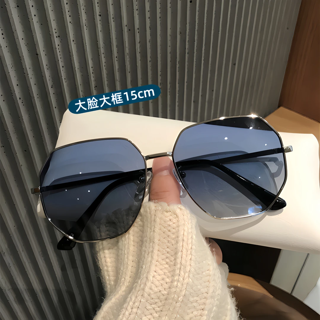 加大太阳镜大码大脸显瘦透明蓝色偏光太阳眼镜男大框金属开车墨镜