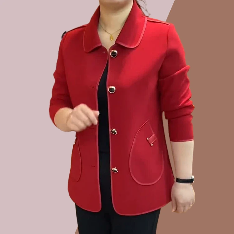 妈妈装短外套女装女春秋款高档拼接开衫休闲大码中老年宽松上衣