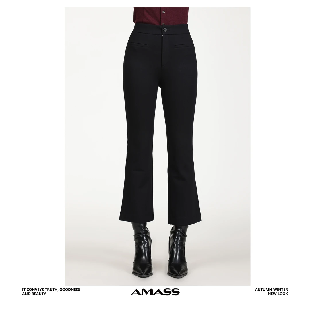 AMASS/阿玛施5100390-1 新款春秋女通勤风植绒九分微喇裤显瘦外穿