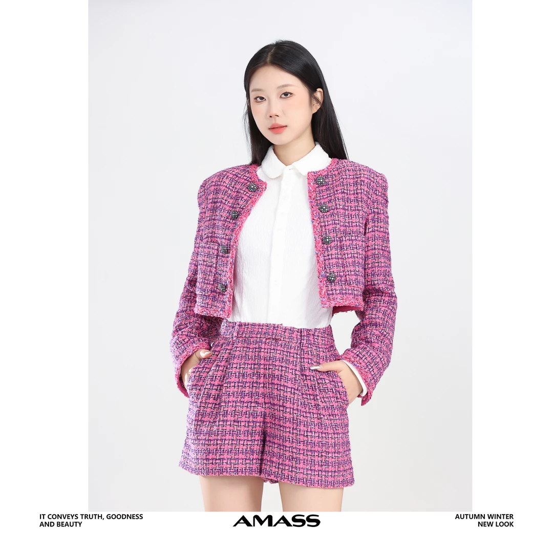 AMASS/阿玛施5400927 新款时尚高级质感编织肌理感短款小香风外套
