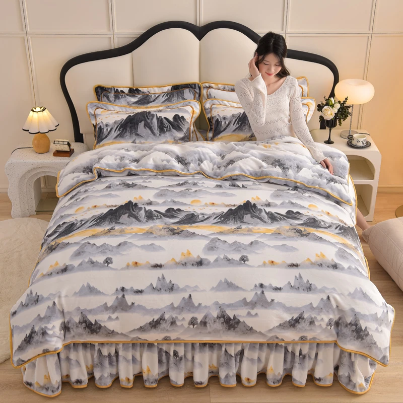 秋冬加厚柔软亲肤8-9斤牛奶绒四件套双面绒被套床上用品枕套随机