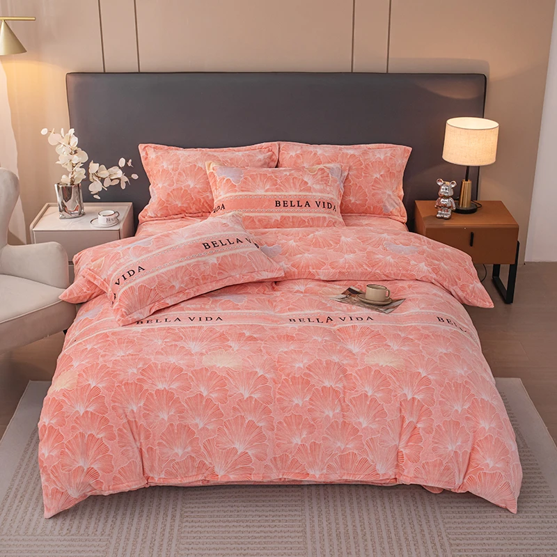 牛奶绒四件套8-9斤床裙款加厚双面绒被套双面绒床上用品枕套随机