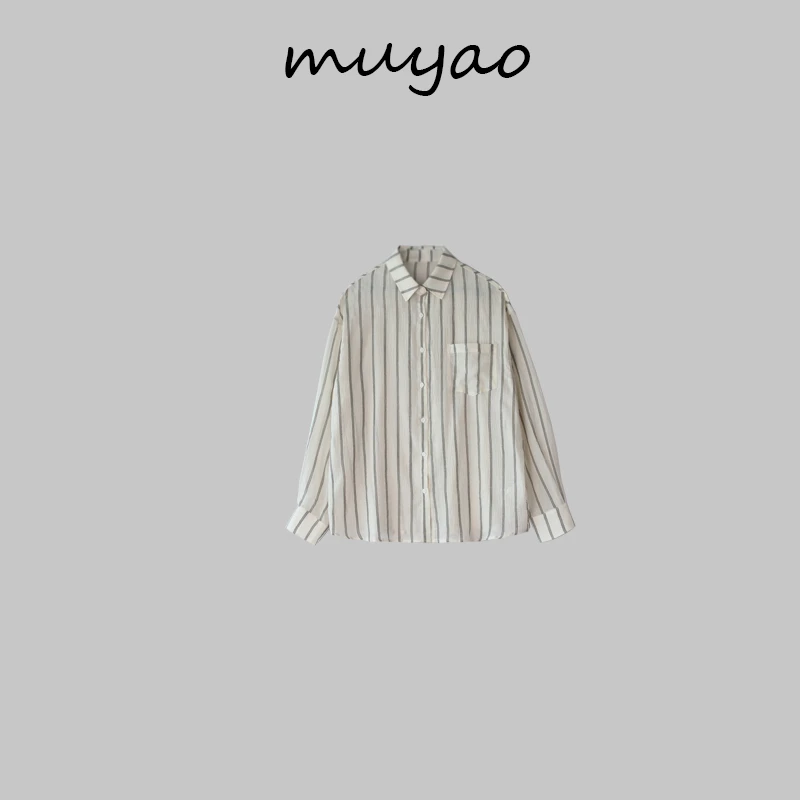 【美丽私服】长袖百搭宽松条纹设计感衬衫ML0011