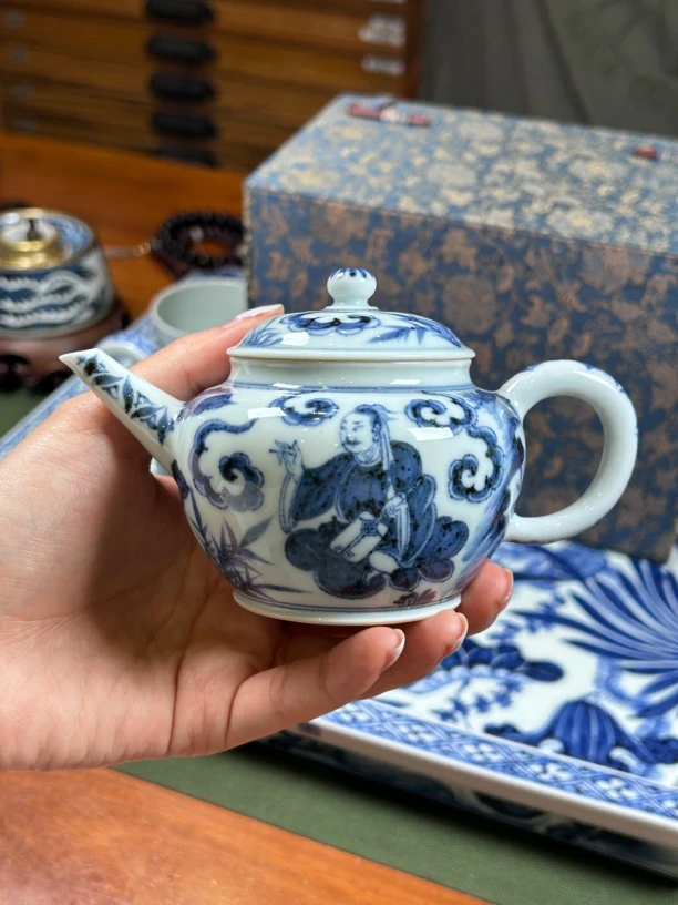 仙人指路明续幽蓝青花小茶壶