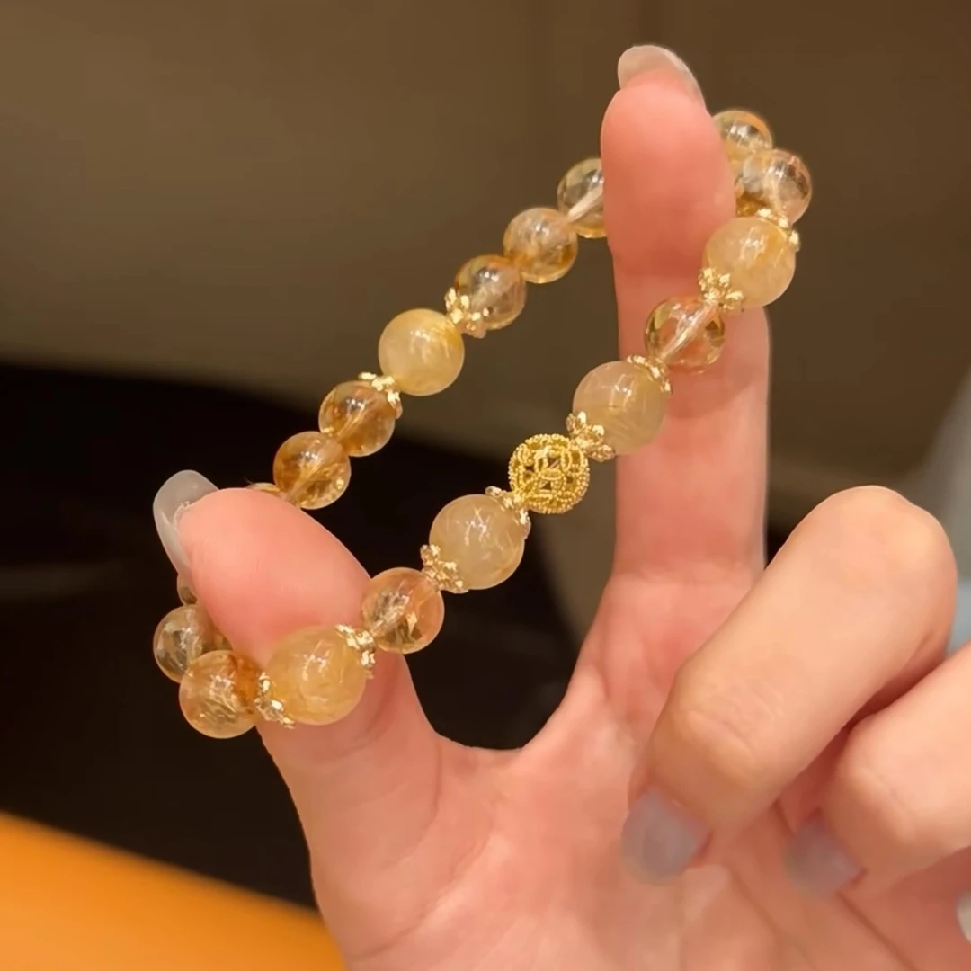 财款小霸王金发晶黄水晶手链小众设计黄塔晶手串水晶手饰8m