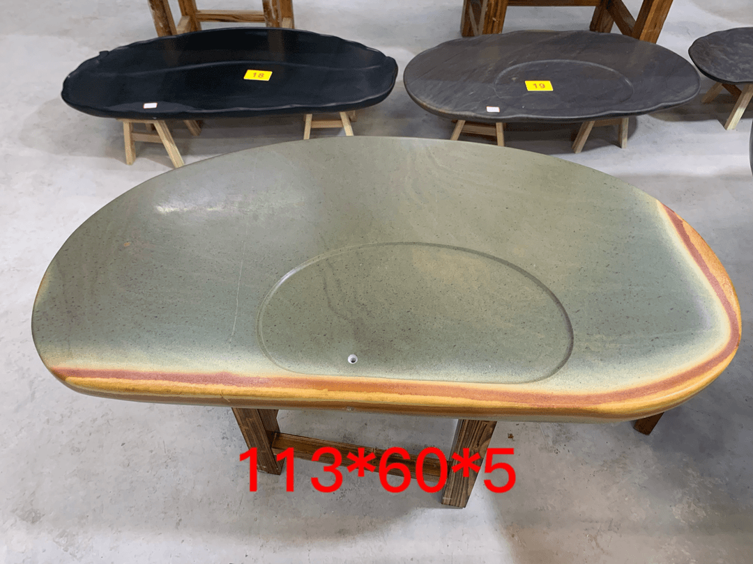 j032端砚石茶盘绿端天然原石纯手工雕刻