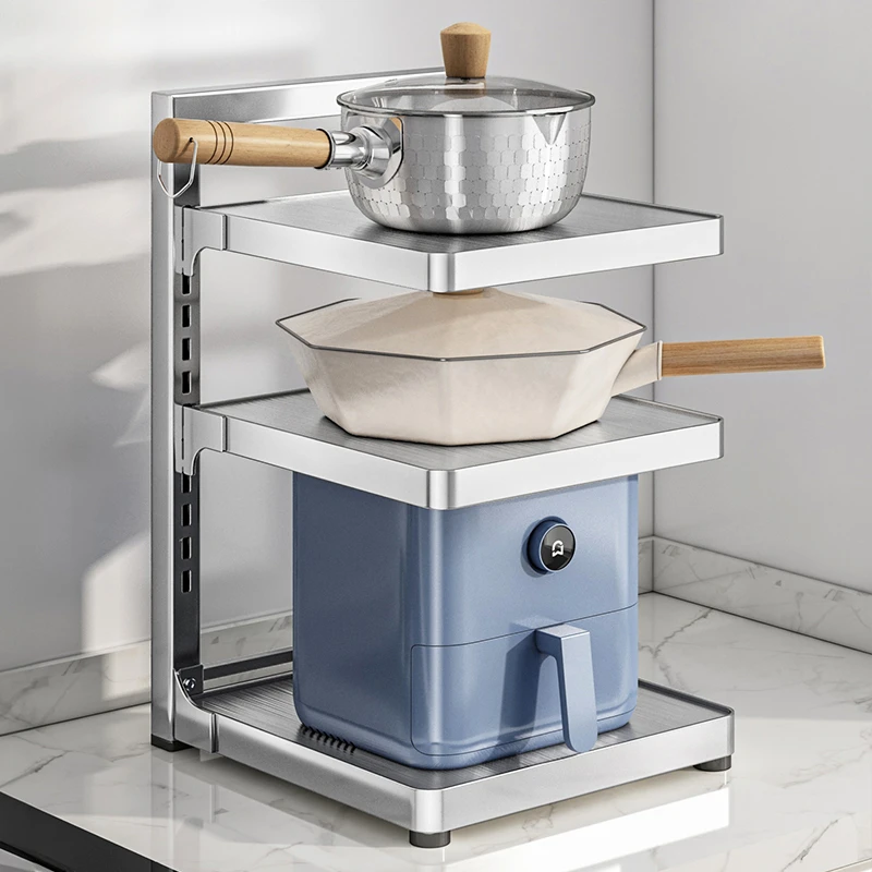 不锈钢锅架厨房多层台面可调节放锅具收纳架橱柜水槽下收纳置物架