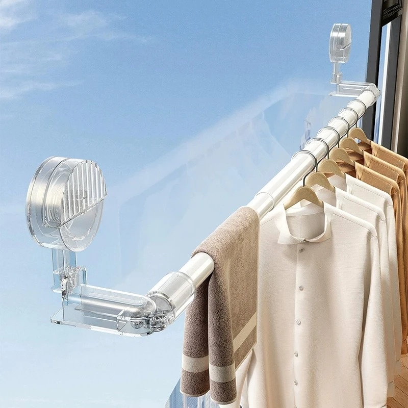 吸盘晾衣架大号阳台家用免打孔伸缩晾衣杆飘窗室内晾衣晒被子神器