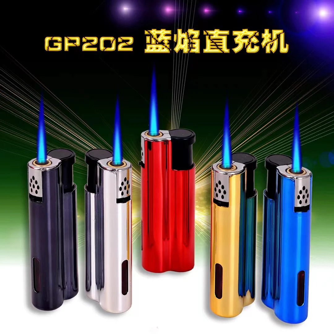 金属蓝焰直冲打火机火焰强劲可循环充气精致小巧高品质手感舒适