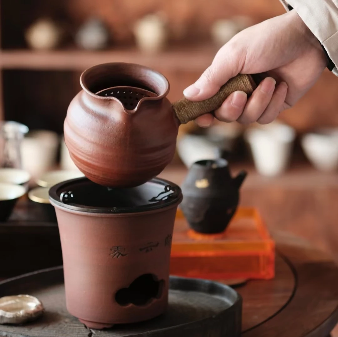 景德镇半斋造物红粉引烤罐煮茶器红泥酒精炉碳炉两用煮茶炉茶器